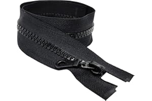 ZIPS & BOBS Black Chunky Zip Open-End Fastener Single Slider One Way Resin Zipper Size #5 Ideal for Jackets Fleeces Coats Replacement Zip Repair (70cm (27"))