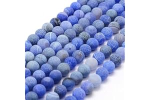 PERLIN Perlas de piedras preciosas de 6 mm, 8 mm, 10 mm, ágata esmerilada, redonda, piedra natural esmerilada, perlas semipreciosas, (azul, 6 mm – 18 unidades)
