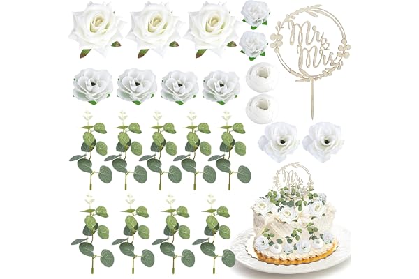 XIEJ 23 stycken bröllopstårta, dekoration, bröllopstårta, toppare, tårta med eukalyptusblad, herr & Mrs dekoration, bröllop