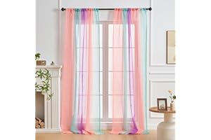 NETMEO Girls Room Curtains 2 Panels, Gradient Color Sheer Curtains, Girls Children Curtains, Theme Room, Living Room Light Filter(Pink Green Purple, W52×L63×2P)