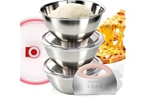 Pizzadegsäkert behållarset med lock, 3 st rostfritt stål 304 degskålar (800 ml) med bänkskrapa, lufttät degsäker låda för sur