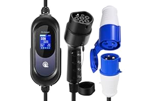 EVJUICION Caricabatteria per auto elettrica Tipo 2 8-32A 7KW, Caricabatterie Tipo 2 programmato con display, Caricatore per veicoli elettrici, Cavo di ricarica con borsa (CEE)