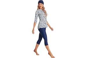 BaJooruly Moderate Swimwear Sunwear Surfwear 3/4 Short Sleeve Swimsuit Women Girls Plus Size Swimwear Beachwear