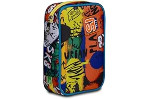 SJ GANG STYLE JAM GANG Astuccio Scuola Monoscomparto Bambino - Speed Case - Con Penne, Matite, Colori, Plance Amovibili - Blu