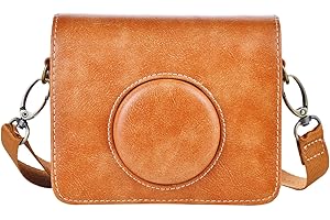 Rieibi Etui Mini EVO - Etui ochronne ze skóry PU w stylu retro do aparatu Fuji Instax Mini EVO Instant - zdejmowane etui z regulowanym paskiem na ramię - brązowe