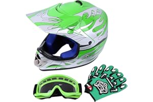 SAMGER SAMGER Samger Dot Youth Niños Fuera del Casco de Motocross Dirt Bike Casco con Guantes Gafas(Verde,S)