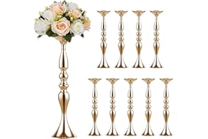 Sziqiqi 10 szt. 50 cm wysokości, metalowy świecznik, stojak na świece, na ślub, centralny element dekoracyjny wydarzenia, stojak na kwiaty, 50 cm, złoty