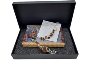 AB VIKING CRAFTS Coffret cadeau Bouddha œil de tigre 7 pierres précieuses Chakra énergie rêve attrape-soleil dans une boîte en bambou | Bonheur, énergie harmonie
