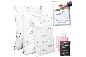 EMBALLAX 60 Bolsas Envio con bolsa portadocumentos - 3 Tamaños M/L/XL - 100% OPACO/ULTRA-RESISTENTE/IMPERMEABLE - Sobres Plastico - Bolsas Envios Paquetes de Ropa - Cajas Envios Paquetes - Packaging