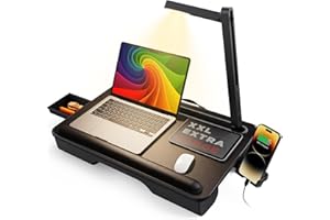 SAIJI Scrivania con luce LED, vassoio portatile per laptop con cuscino, adatta per laptop e MacBook fino a 17", supporto per letto e divano, scrivania per scrivere e leggere