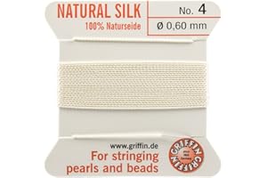 GRIFFIN SINCE 1866 GERMANY Griffin 100% Natural Silk Beading Cord String Thread - White - 2 metres with one Needle - Size 0.60mm