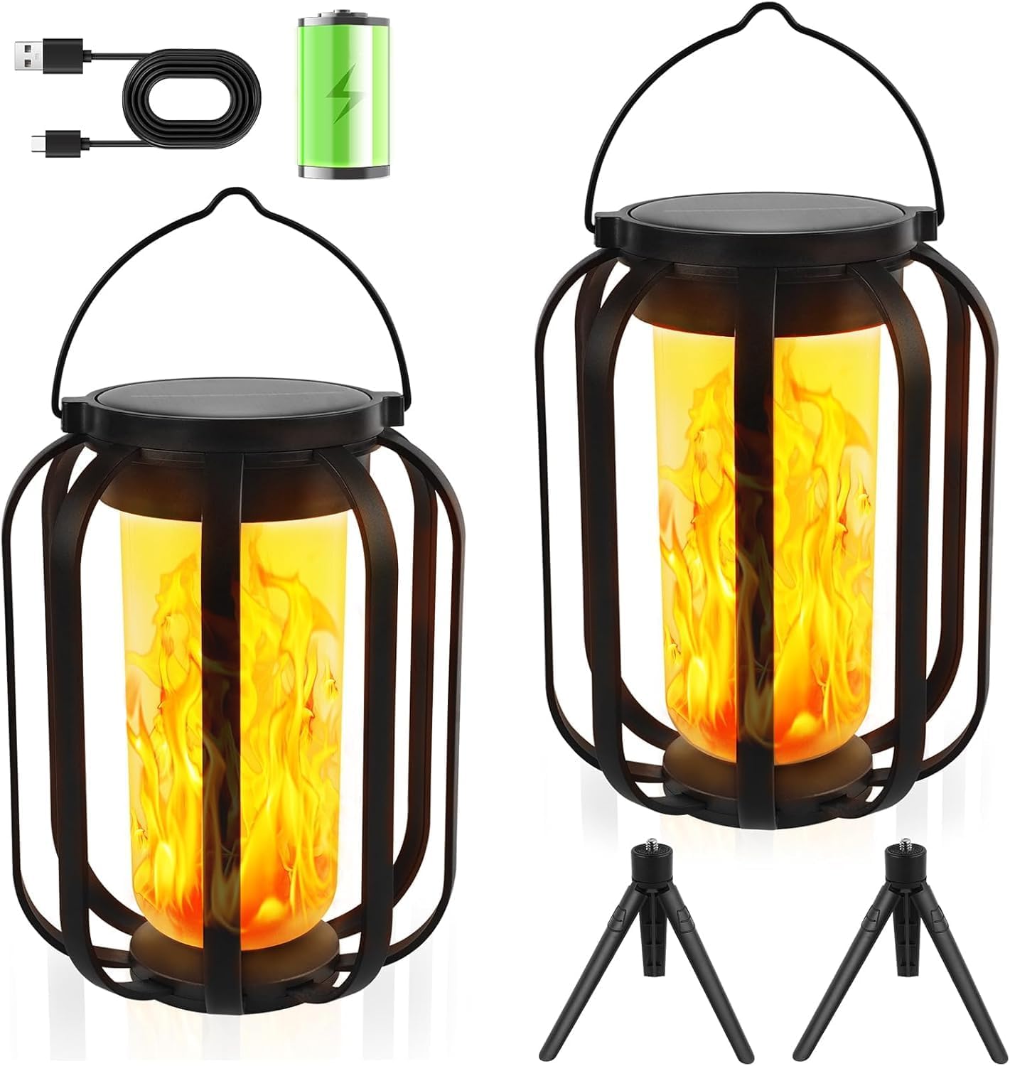 Facarler Farolillos Solares Exterior IP65 Impermeable, Luces Solares LED con Efecto Llama 3D Realista para Jardín, Terraza, Patio y Pared, Luz Solar Decorativa con Soporte de Suelo/Pared