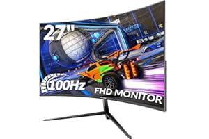 CRUA Monitor Curvo 27 Pollici FHD 1080P, 100Hz con FreeSync, 1ms, Eye-Care, HDMI/VGA, VESA, Senza Cornice, Schermo PC Gaming 1800R per PS5/Xbox/Lavoro/Ufficio