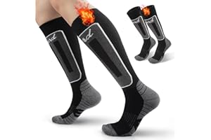 Funyord 2 Paia Calze Sci in Lana Merino Per Uomo, Calze da Sci Calze Termiche al Ginocchio Per Sci, Snowboard, Escursionismo, Sport Invernali