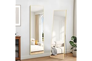 KOCUUY Mirror Full Length, 150x40 cm Gold Free Standing Mirror, Rectangle Full Body Mirrors with Aluminum Alloy Frame Floor Mirror Wall Mounted Suitable for Bedrooms, Hallway or Cloakroom