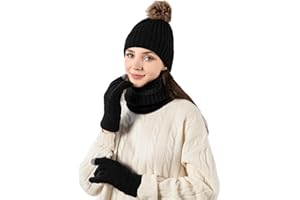 MAZELIKEHOOD Hat Scarf Gloves Set for Women 3Pcs Warm Knitted Beanie Hat Gloves Winter Ladies Scarf Neck Warmer 3 in 1 Cold Weather Set