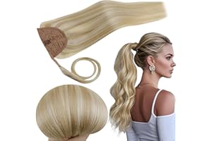 ‎RUNATURE RUNATURE Echthaar Zopf Blond Highlight Haarverlängerung 30cm Kurz Ponytail Extension Echthaar Aschblond Mit Blond Remy Menschliches Haar Pferdeschwanz Haarteil Echthaar 70g #18P613