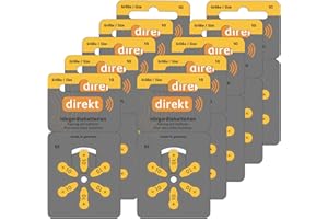 HÖRGERÄTE DIREKT DIREKT Hörgerätebatterien Typ 10 Gelb - Zink-Luft Batterien für Hörgeräte - PR70 P10 ZL4-1,45 V - Made in Germany - 60 Stück im Sparpack