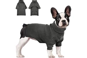 PUZAUKAL Pull Chien en Tricoté Hiver Chaud Vêtements pour Chien Chat Pull-Overs Doux Confortable Col Roulé Pull Tricots pour Petit Moyen Grand Chien Gris Foncé(M)