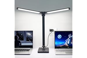 Semlos Dual Arm LED Desk Lamp with Night Light Mode, Power Adapter, USB Charging Port, Auto Off Timer, Touch Control Desk Light for Study, Work and Sleep, Black Table Lamp