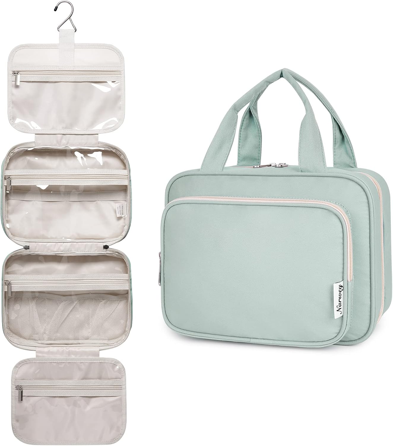 Narwey Bolsa de Aseo Bolsa de Maquillaje de Viaje Organizador de Cosmético Neceser Maquillaje para Mujeres y Niñas (Verde Menta(Mediano))