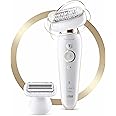 Braun Silk-épil 9 Flex Epilator Hair Removal, With Additional Shaver & Trimmer Head For Extra Sensitive Areas, Wet & Dry, 100% Waterproof, UK 2 Pin Plug, 9-002, White/Gold