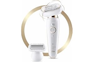 Braun Silk-épil 9 Flex Épilateur avec tête de rasoir et tondeuse pour zones très sensibles, humides et sèches, 100% étanche, prise britannique à 2 broches, 9-002, blanc/doré