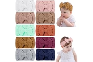 DiULi Bebé Niña Diademas, 10 Piezas Conjunto de Diademas para Niñas, Elástica Cintas de Pelo Nylon para Neonatal Lactante Niño Pequeño Niños, Anchas Hairband con Lazo de Tela (10 Colores)
