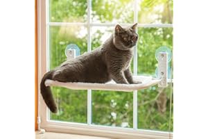 EDAGNY Hamak okienny dla kota, składane łóżko z oknem dla kota z wydajną przyssawką do 18 kg, dwustronny, zmywalny pokrowiec dla kotów domowych (biały, M)