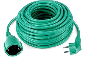O&W SECURITY Cavo di prolunga Schuko, 30 m, verde, cavo di alimentazione fino a 3500 Watt, da giardino, di alta qualità e pratico per esterni
