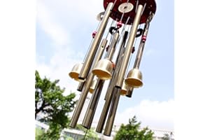 MYMM Chianrliu Sonnette à Vent, VI Souhaite la prospérité : Incroyable Traditionnel Chinois, 4 Tubes en Bronze, 5 Cloches et Base en Bois, pour Patio Extérieur, Jardin et Décoration Intérieure (2#)