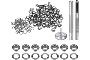 QUARKZMAN 100Pcs Kit d'Outils pour Œillets en Cuivre de 4 mm avec Poinçon Creux, Outils de Pose d'Œillets pour Vêtements en Cuir, Tissu, Ceinture, Noir