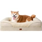 EHEYCIGA Orthopaedic Dog Bed with 4 Edges 91 x 68 cm Beige