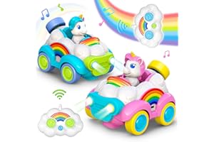 HappyGoLucky Voiture Telecommandé Enfant, Cadeau Fille 2 3 4 5 Ans Jouet Fille 2 3 4 5 6 Ans Jeux Enfant 3 4 5-7 Ans Jouet Garcon 3 4-6 Ans Voiture Enfant Licorne Jouet