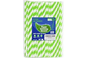 Lives on Green Cannucce usa e getta in carta, 19,7 x 0,6 cm, a righe, 100 pezzi, biologiche e compostabili