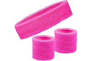FNA FASHIONS® Sweatbands Set – 80s Retro Headband & Wristbands | Sports Sweatband for Men & Women | Gym, Workout, Running, Tennis, Cycling, Basketball, Yoga & Fancy Dress Accessories
