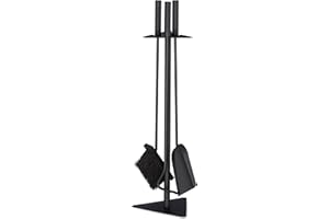 Relaxdays 4-Piece Steel Fireplace Tool Set, with Shovel, Broom, Poker and Holder, Modern Stove Accessories, Black, 80% Steel, Wood, 10% Plastic