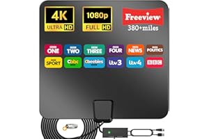 CENBOU 2025 Indoor TV Aerial - Digital Aerial with Booster 380+ Long Range Reception for Freeview TV Support 4K 1080P HDTV & 5M Coax Cable (Tablet)