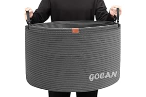 GOCAN XXXL Kosz do przechowywania, duży kosz z bawełnianego sznurka, na pranie,bieliznę, koce, poduszki w salonie, ubrania, zabawki, do pokoju dziecięcego, szary (Matte Grey), 55 x 35 cm (śr. x wys.)