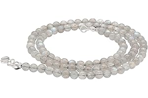 Lebensquelle Plus Labradorit Edelstein Kugelkette + 925 Silber Verschluss | Ø 4mm Kugeln Karabinerverschluss 45cm lang | Hochwertige Kette