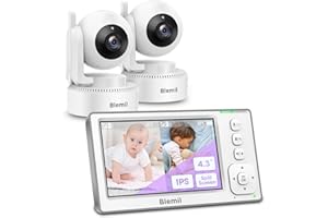 Blemil Babyphone, 4.3'' IPS Split-Screen-Monitor mit 29-Stunden-Akku, Schwenk-Neige-Zoom Video-Babyphone mit 2-Kameras und Audio, Kein WLAN, 2X Zoom