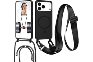 FERLAN Handykette für Apple iPhone 17 Pro Hülle mit Band,Kabellosem Laden Hülle Halsband Lanyard Silikonhüllet ,Flüssig Silikon Necklace Handyhülle Magnetische Schutzhülle zum Umhängen Kordel - Schwarz