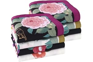 HOULIFE Mouchoir Tissu - Mouchoirs en Tissu Femme, Grands Mouchoirs Tissus en Pur Coton Peigné Motif Fleur Doux pour Mariage Usage Quotidien, Lot de 4/8 Pièces, 45x45cm, Fleur 5