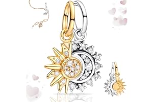 SoundZero Pandora charm, Donna Ciondolo Charm, Collana sole luna Anniversario Festa, Charms Compatibile con Bracciali Collane Europei, Charm Sole Luna Ciondoli