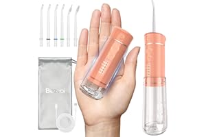 BEZVOI Water Flosser Cordless Travel, Mini Oral Irrigator with Telescopic Water Tank, 5 Modes, 6 Jet Tips, IPX7 Waterproof Electric Portable Water Teeth Cleaner Picks for Braces Bridges Care