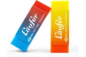 Läufer 69825 Plast Color Gomma da cancellare bicolore, cancellare in modo affidabile matite e pastelli, carta blister contiene 2 gomme per scuola, casa e ufficio, bicolore arancione-giallo e rosso-blu