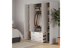 Dmora - Guardaroba grande Francine, Mobile camera da letto, Cabina armadio portabiti, Armadio appendiabiti, 154x50 h200 cm, Bianco