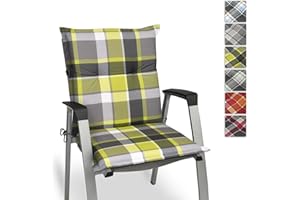 ‎BEAUTISSU Beautissu Sunny GR Niedriglehner Auflage für Gartenstuhl 100x50 cm in Grün Kariert - Bequemes Sitzkissen Polster Stuhlkissen Gartenstuhl Polsterauflage UV-Lichtecht