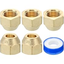 Sxutop 8 Pièces Écrou Évasé en Laiton Écrou Connecteur Adaptateur 1/2 Flare Femelle Flare Tube Raccord Filetage Laiton Évaser Capuchon pour Montage de Climatiseurs Split, Adaptateur pour Hvac