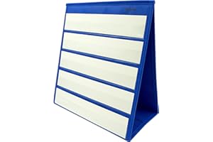 SPRITEGRU Blue Tabletop Desktop Pocket Chart with Bonus 20X Dry Erase Cards. Double Sided and Self-Standing (13” X 12”)